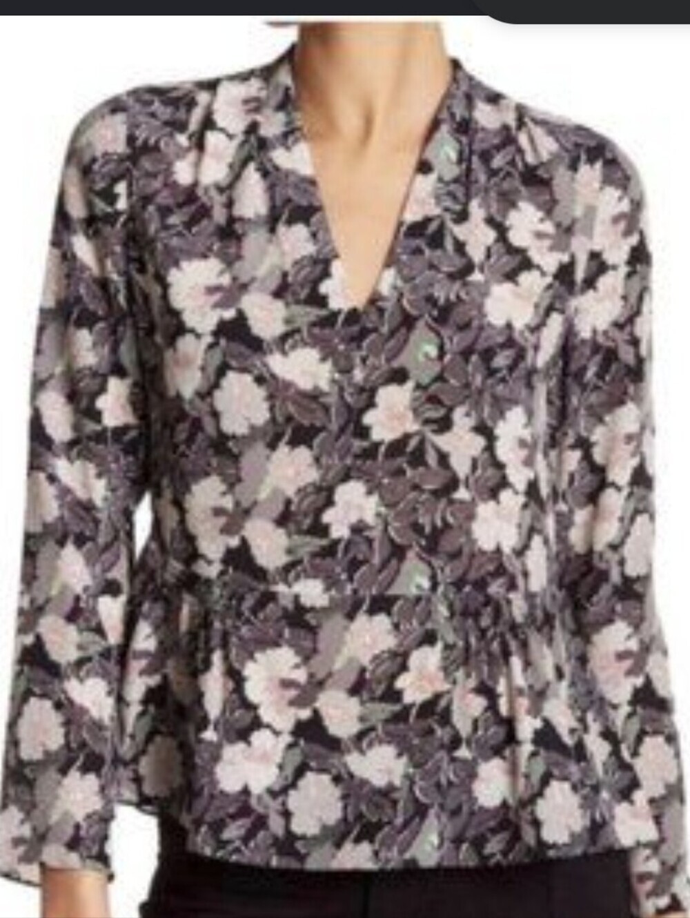 Rebecca Taylor Black Floral Silk Blouse